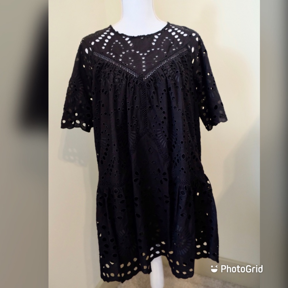 ANTHROPOLOGIE | Women's Eyelet Black Swing Dress